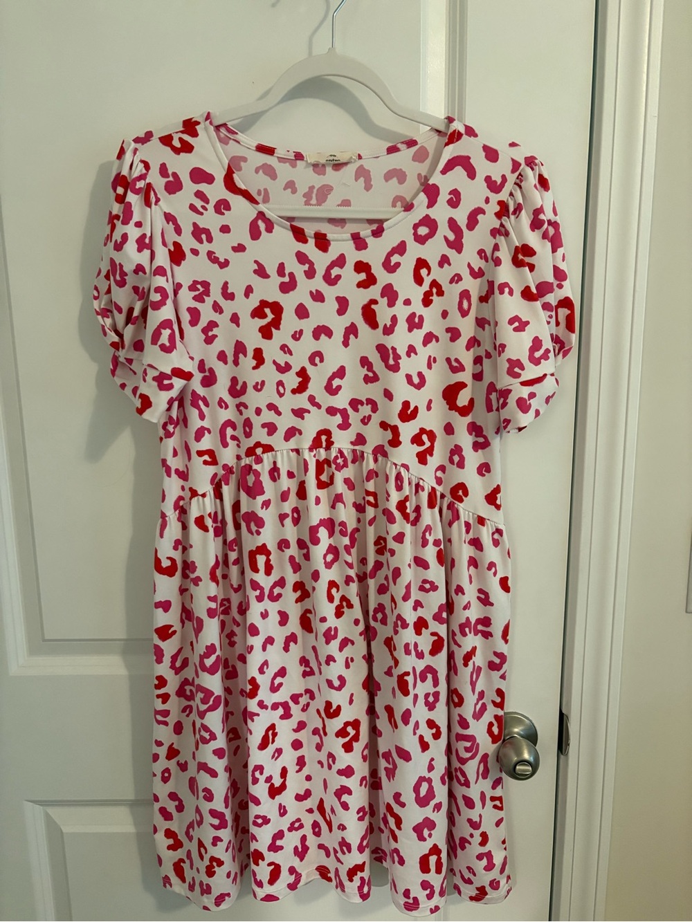 entro White dress with Pink & Red Leopard Print
